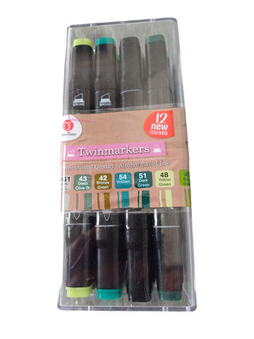 Decotime set of 12 twinmarkers green/grey